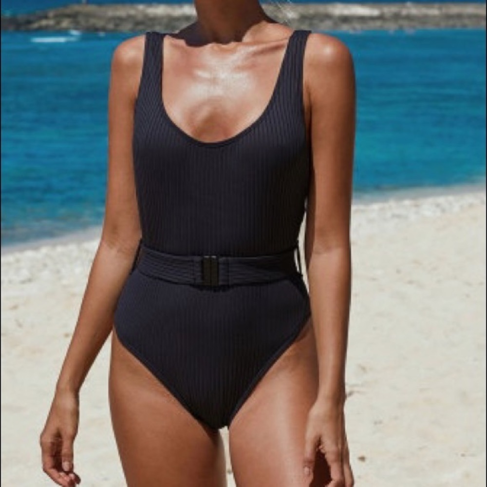 Summer Clearance: Black Ribbed One-piece Swimsuit